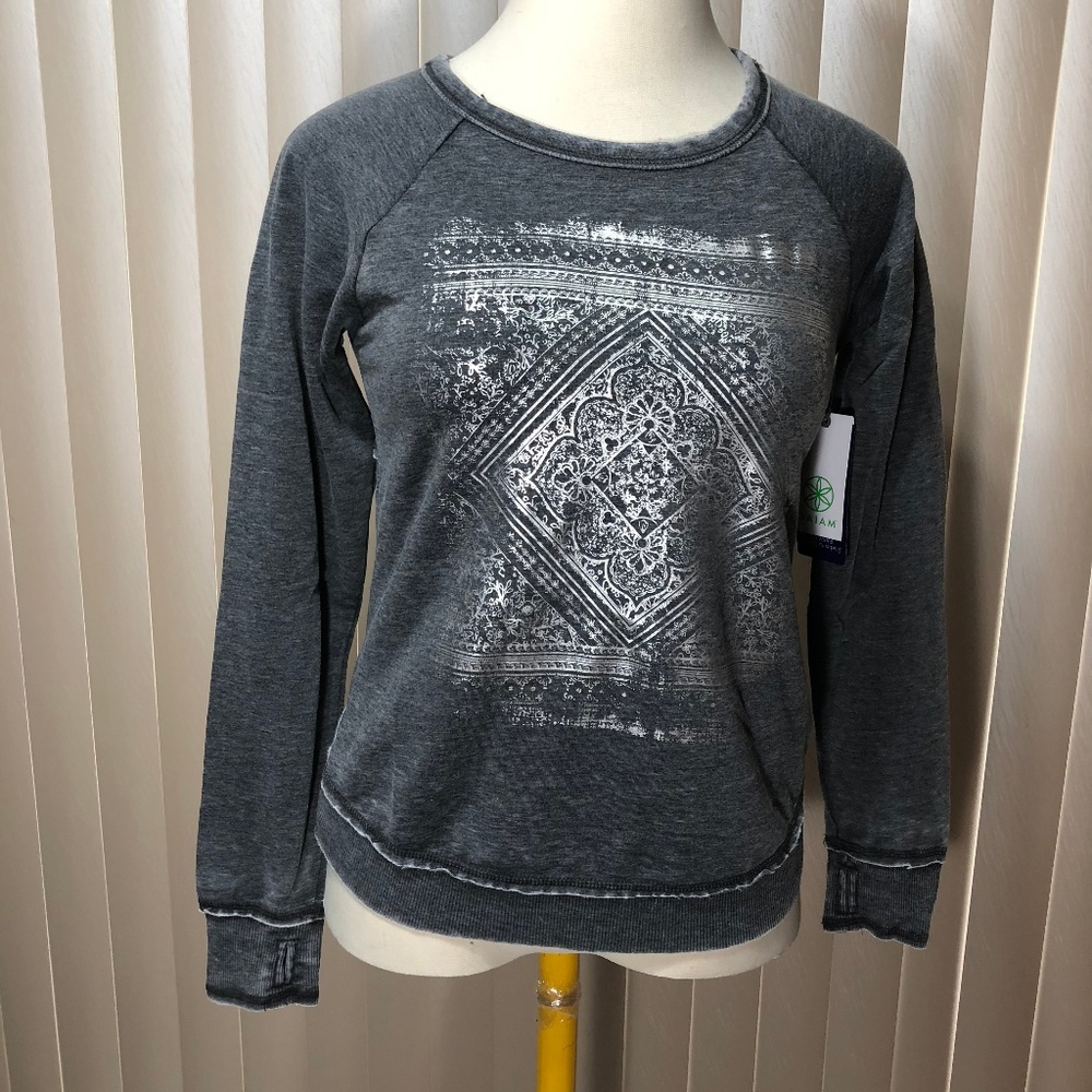 Gaiam Ava Crop Long Sleeve Sweatshirt Top Gray